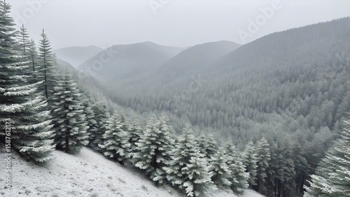 Fir‑Covered Valley Blanketed in Early Snow