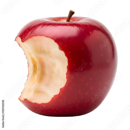 Bitten shiny red apple on black