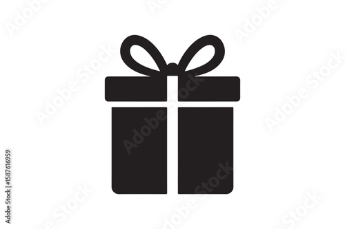Gift box with ribbon silhouette vector art illustration on white background
