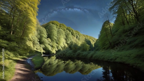 Milky Way Arch over Lush Woodland Creek