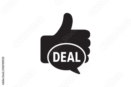 Thumbs up deal silhouette vector art illustration on white background