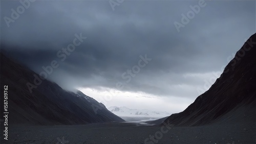 Stormy Mountain Pass with Moody Overcast Sky