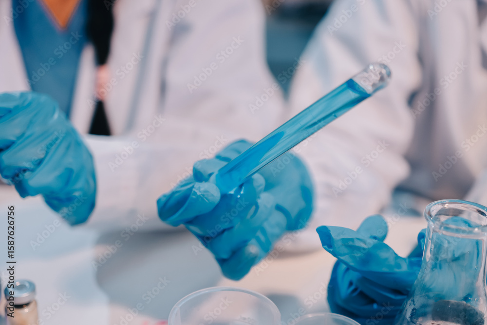 Fototapeta premium Modern Empty Science Laboratory With Microscopes, Test Tubes And Other Laboratory Equipments