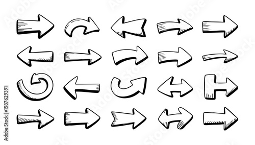 Collection of hand drawn arrows vector illustration set direction pointers sketch doodle arrow graphic design 100 