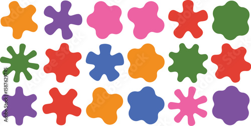 Collection of Colorful Irregular Star Shapes, Bright Hues