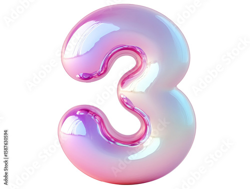 Reflective and vibrant number three shines under soft lighting in pastel hues