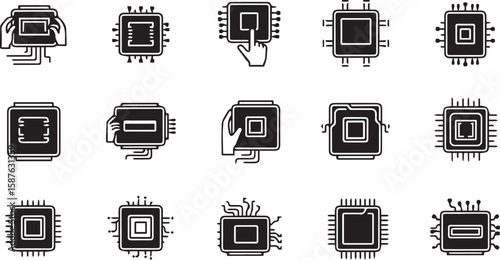 CPU icon – central processing unit chip in modern line vector style



