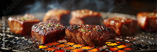 Beef cooking looks so appealing and savory on charcoal net