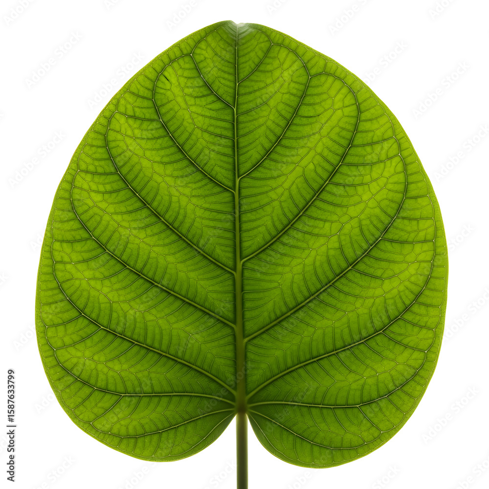Obraz premium Isolated backlit green leaf against black
