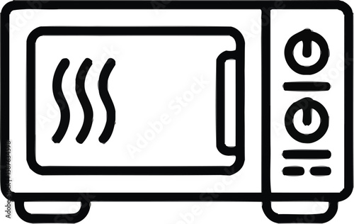 Isolated microwave oven icon in black outline style, a kitchen appliance for heating food.