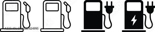Fuel and electric charging station icons represent energy and transportation options.