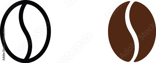Two coffee bean icons, one outlined in black and one solid brown, for cafe branding.