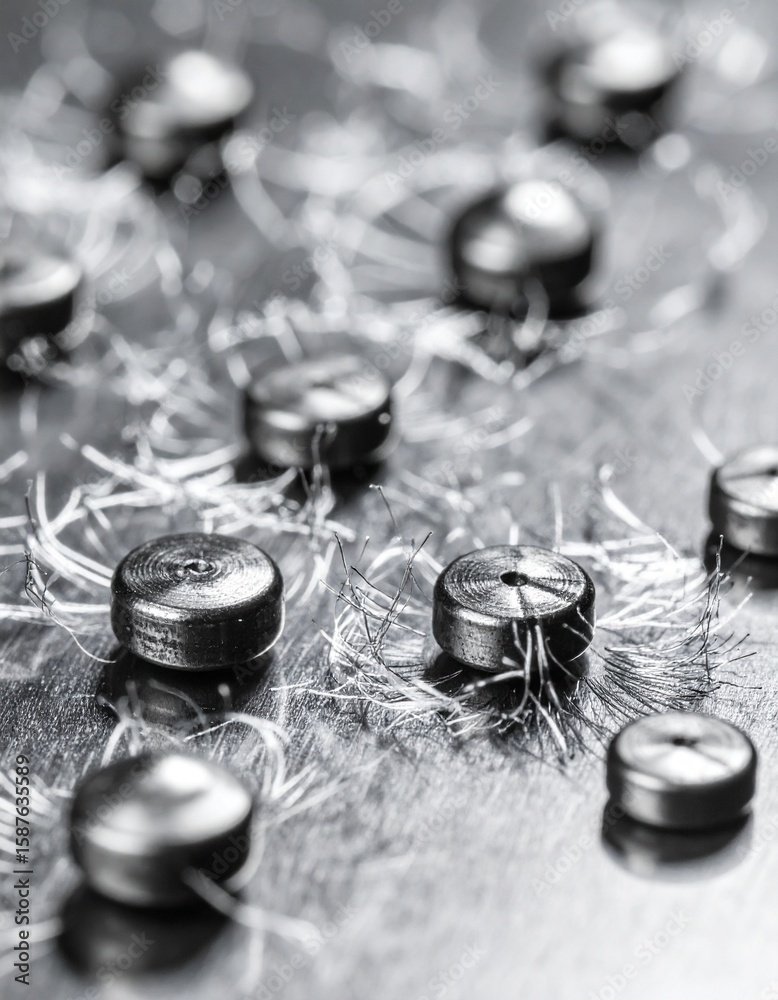 Silver Toned Detailed Button Cell Batteries Arrangement on Metal Surface Still Life Silver Toned Detailed Button Cell Batteries Arrangement on Metal Surface Still Life