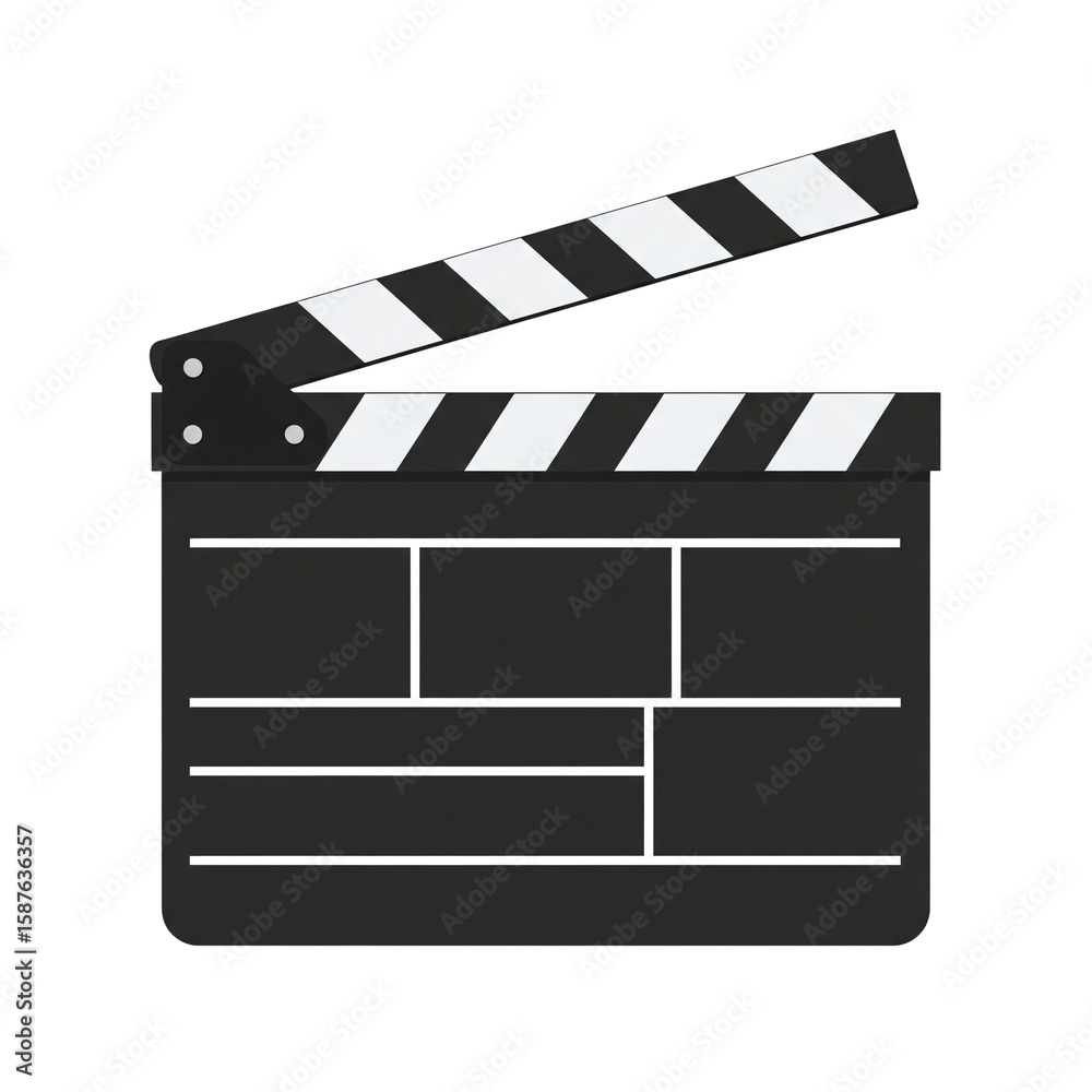 Obraz premium Black and White Clapperboard with Open Clapper Film Production Tool Isolated on Transparent Background