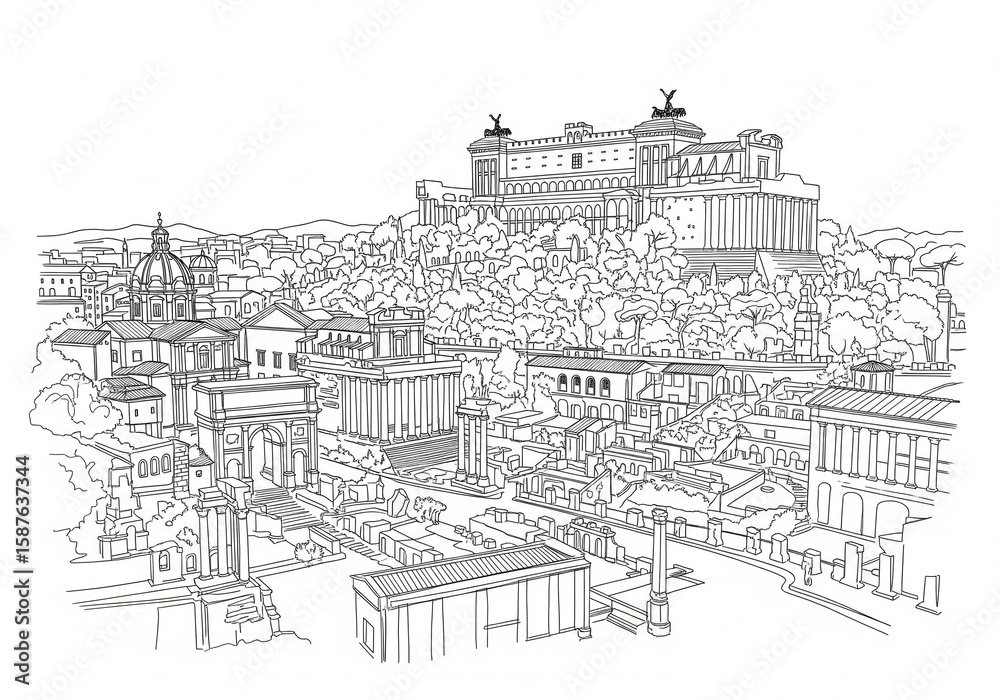 Obraz premium Palatine Hill in Rome one line drawing style