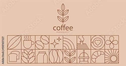 Geometric coffee design element, brandding packaging design, coffee product pattern background