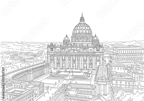 St. Peter's Basilica in Rome one line drawing style