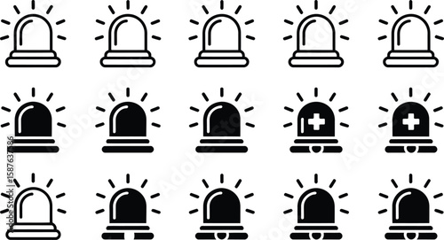 Emergency siren icons showcase urgent alerts and warning signals in a vector format.
