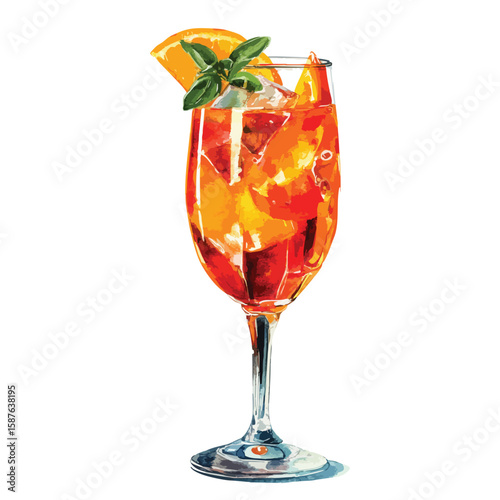 Glass of orange summer cocktail with mint