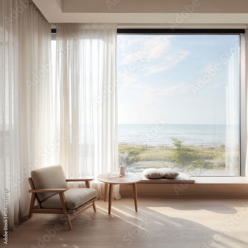 Coastal modern room with large windows