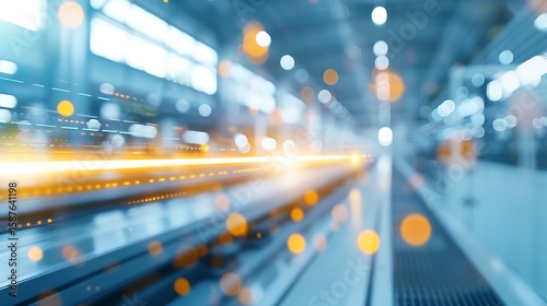 Abstract futuristic industrial factory with blurry lights and motion blur