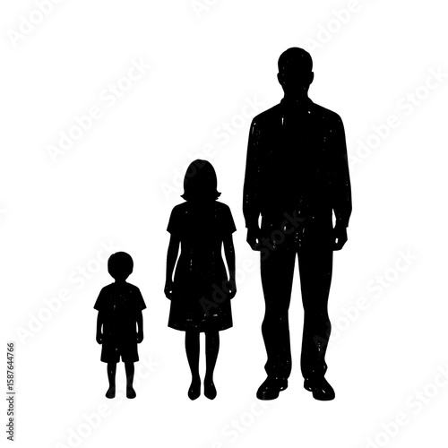 Family size silhouette growth chart, child girl man scale design vector illustration