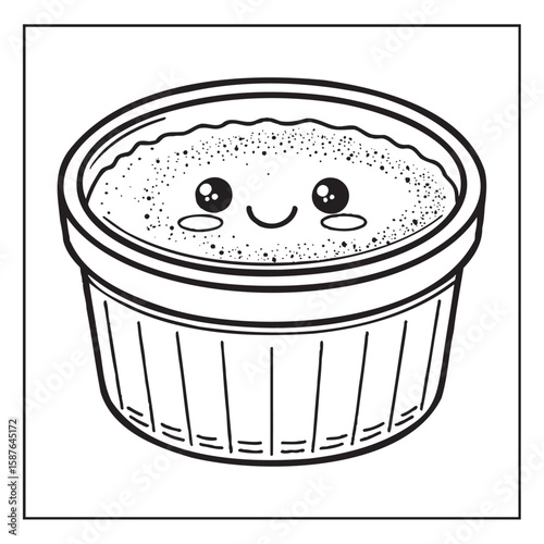 Cute Creme Brulee in Ramekin Kawaii Coloring Page