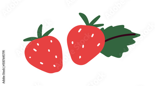 Strawberries with leaf. Sweet red berries, garden fruits. Summer food, organi...