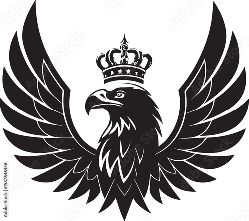 Vintage Black and White Bald Eagle Illustration – 19th Century Etching Style Bird of Prey Portrait
