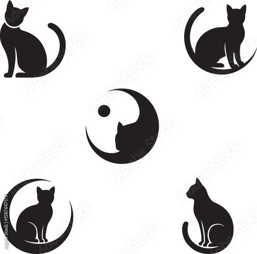 Black cat silhouettes animal feline
