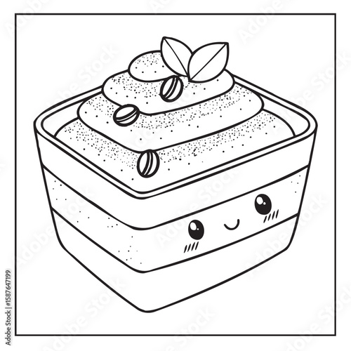 Kawaii Tiramisu Layered Dessert Cup Coloring Page