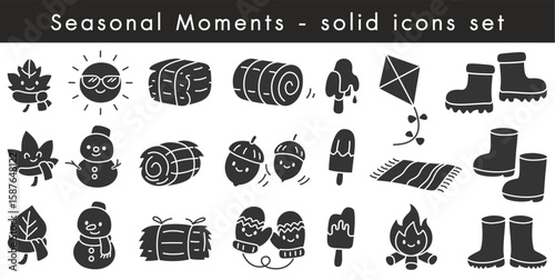 Seasonal moment solid icon collection winter autumn spring summer holiday symbol graphic design element