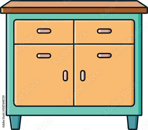 Retro Style Wooden Cabinet with Drawers and Doors