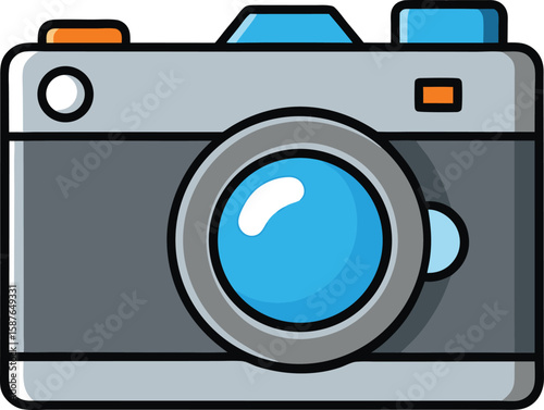 Retro Camera Design with Blue Lens Detail