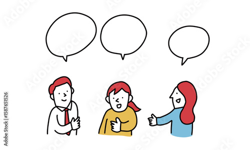 会話する男女3人のイラスト