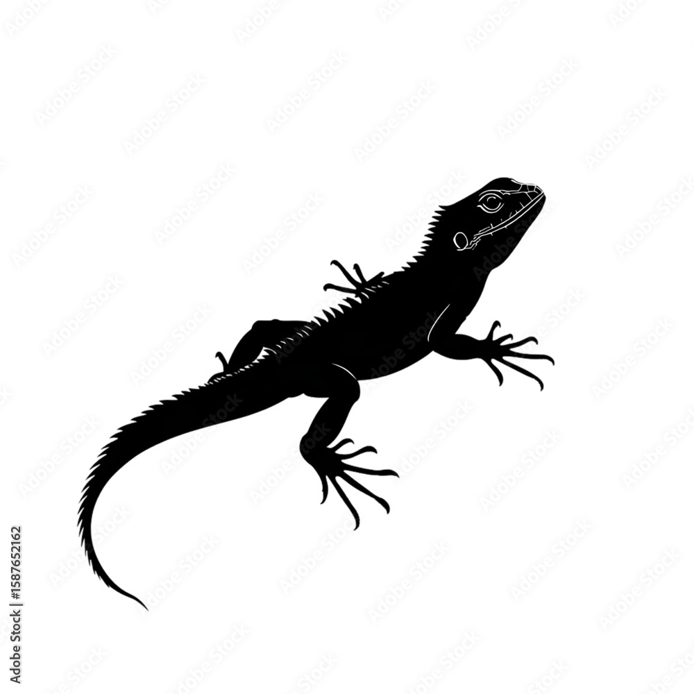 Naklejka premium Frilled Lizard black silhouette isolated on a transparent background