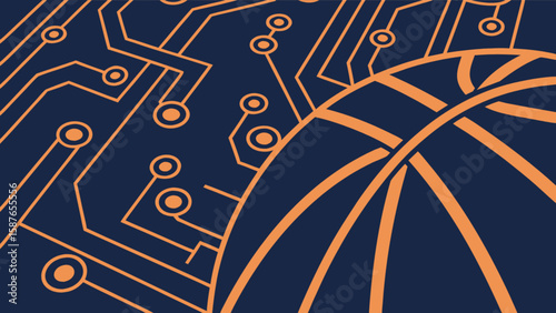 Digital basketball circuit board technology network abstract vector background design concept art