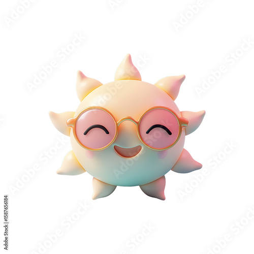 Adorable 3D cartoon sun wearing cool sunglasses, radiating cheerfulness and summer vibes png