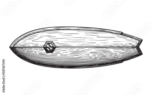 surfboard vintage woodcut engraving vector illustration