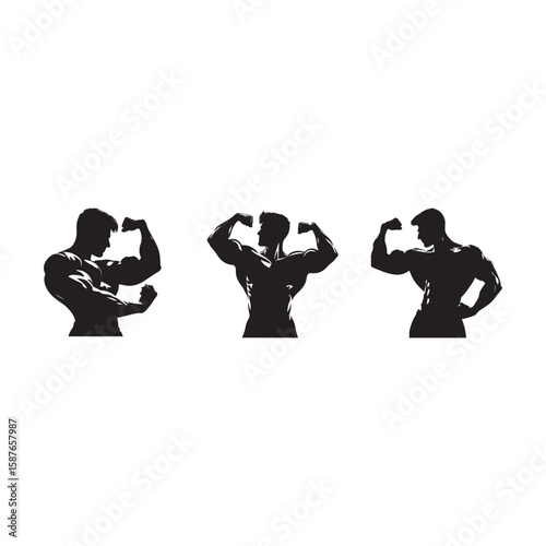 bodybuilding silhouettes on white