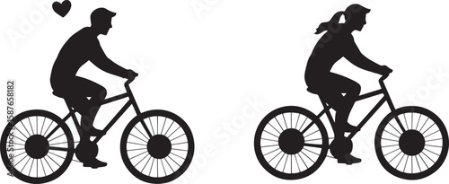 Couple cycling together with a heart symbol bicycle woman