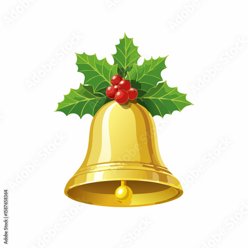 Bell with Holly Accent, Festive Christmas Jingle Decoration