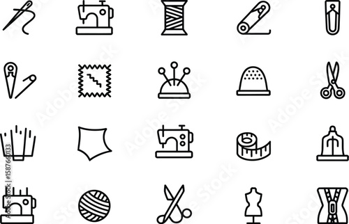 Sewing Icons Collection of Line Art Symbols for Needlework and Tailoring