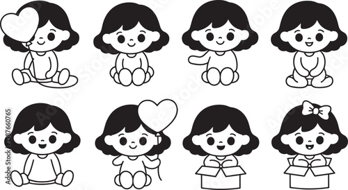 Cute cartoon children sitting with heart balloon and in boxes vector