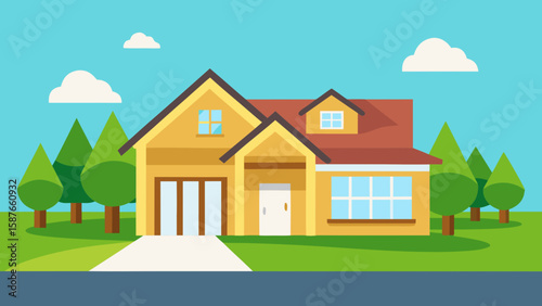 Dream Suburban House Modern Family Home Design Illustration