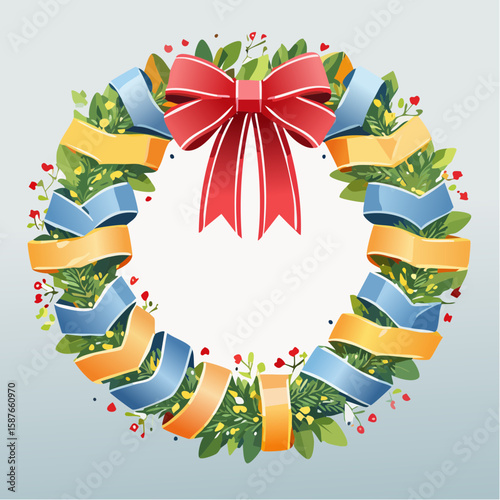 Ribbon & Bow Christmas Wreath, Joyful Home Adornment