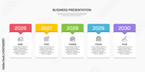 5 Year Business Expansion Timeline with Key Milestones for Corporate Presentation. Infographic colorful design. Illustration Vector.