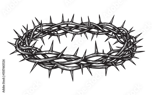 Crown of thorns religious woodcut engraving vector 