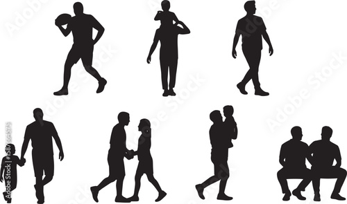 Diverse group of people in silhouette engaged in various activities silhouettes family