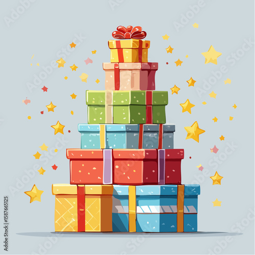 Tall Gift Stack, Festive Celebration Gift Tower